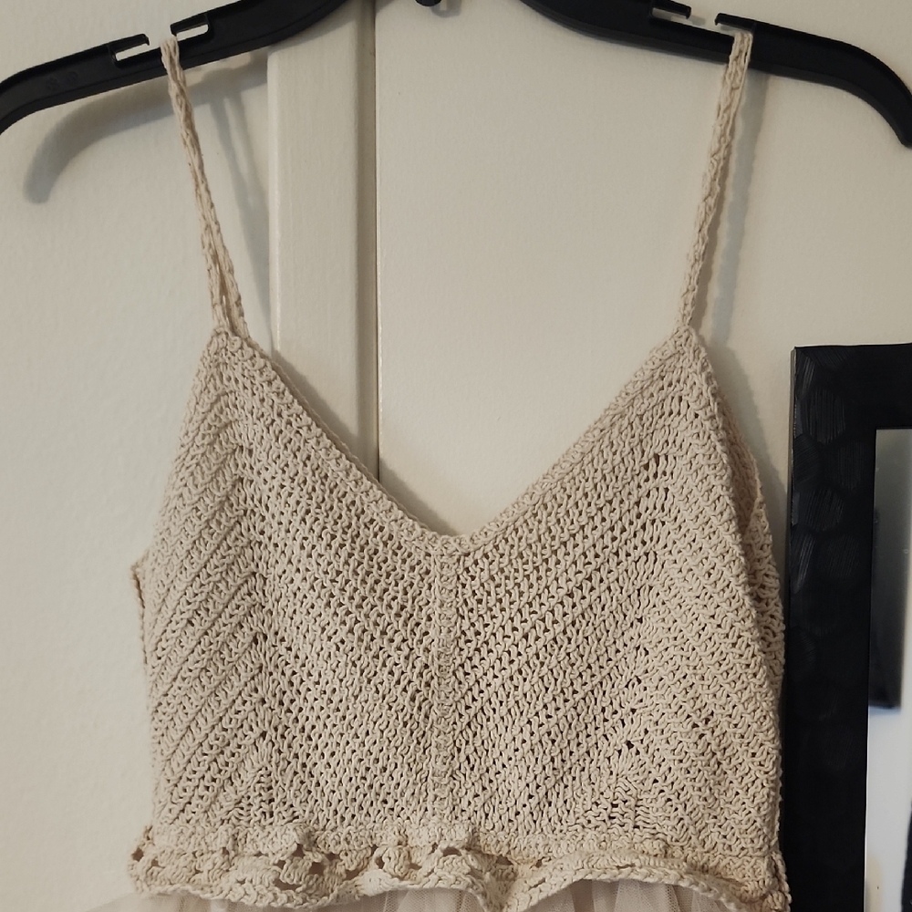 Lollita Cream Tulle Maxi Dress Crochet Bodice Boho Cottagecore Bridal Ethereal - Picture 10 of 15